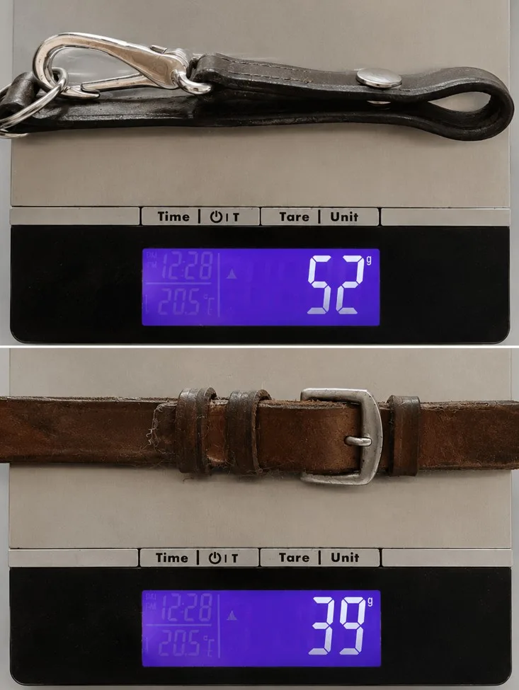 Gewichtsvergleich: Schnellverschluss 52 g, klassischer Schnallenverschluss 39 g
